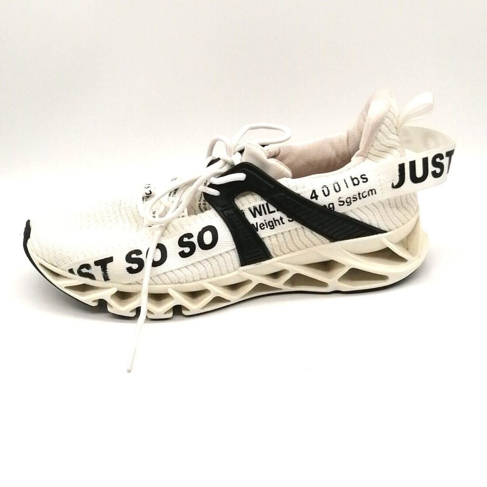 Just So So Mens Sneaker White/Black Wedge Heel Lace Up Front Cushioned EUR 42‎